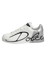 Dolce & Gabbana White Gray Low Top Leather Sneaker Shoes