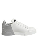 Dolce & Gabbana White Gray Low Top Leather Sneaker Shoes