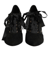 Dolce & Gabbana Black Floral High Heels LACE-UPS Pumps Shoes