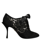 Dolce & Gabbana Black Floral High Heels LACE-UPS Pumps Shoes