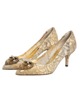 Dolce & Gabbana Gold Taormina Lace DEVOTION Pumps Shoes