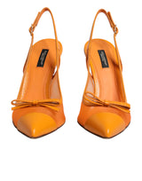 Dolce & Gabbana Orange Leather Mesh Heels Slingback  Shoes