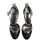 Dolce & Gabbana Black Sequined Ankle Strap Sandals Shoes