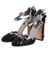 Dolce & Gabbana Black Sequined Ankle Strap Sandals Shoes