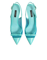 Dolce & Gabbana Blue Leather Mesh Heels Slingback Shoes
