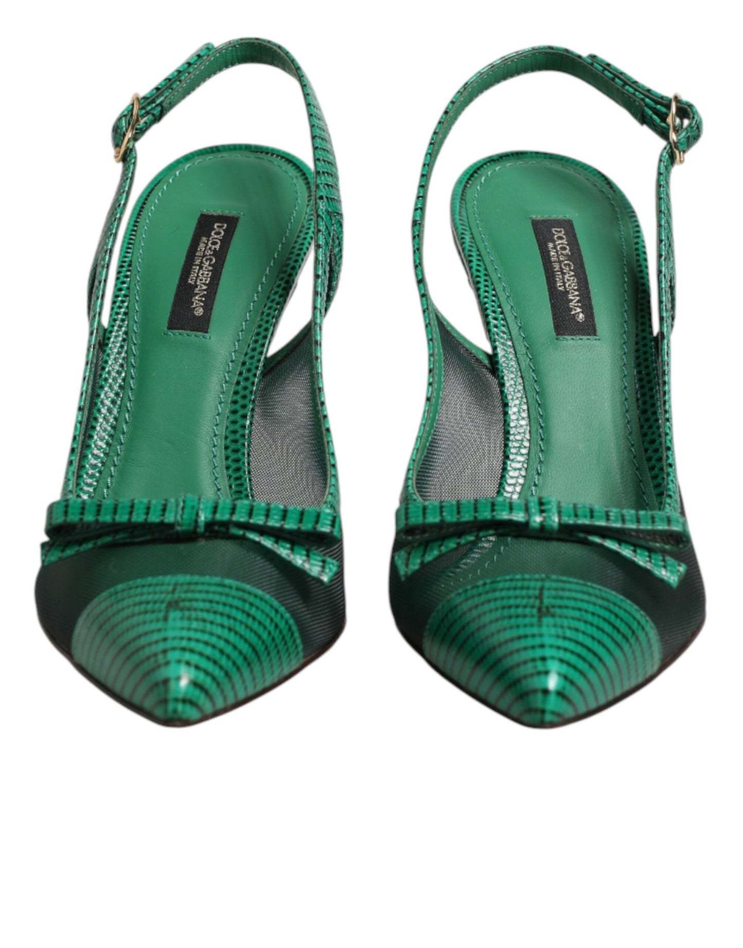 Dolce & Gabbana Green Leather Mesh Heels Slingback  Shoes