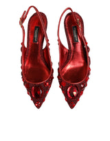 Dolce & Gabbana Red Crystal Embellished Slingbacks Shoes