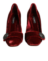 Dolce & Gabbana Red Velvet Embellished Heels Pumps  Shoes