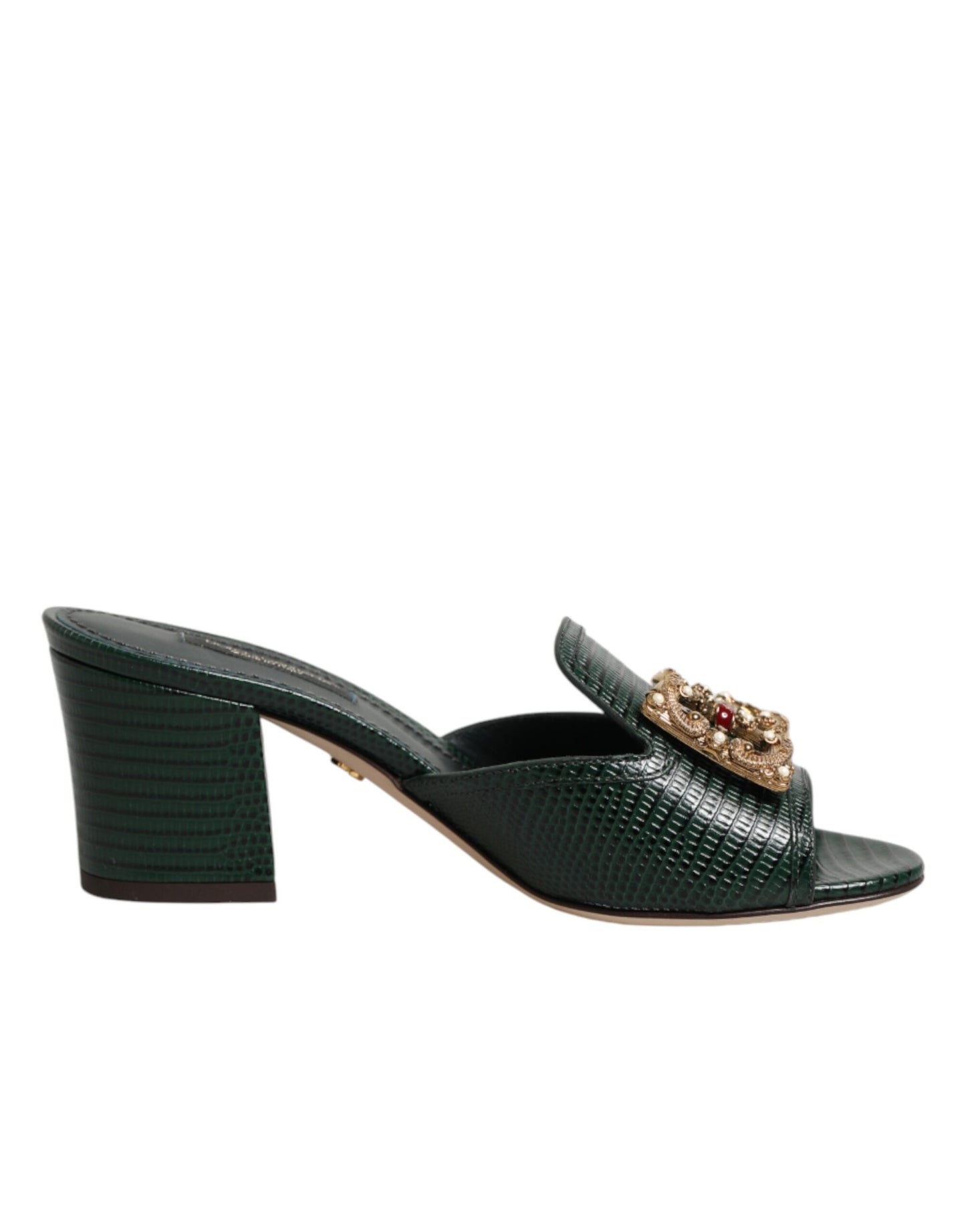 Dolce & Gabbana Green DG Amore Heel Slides Sandals Shoes