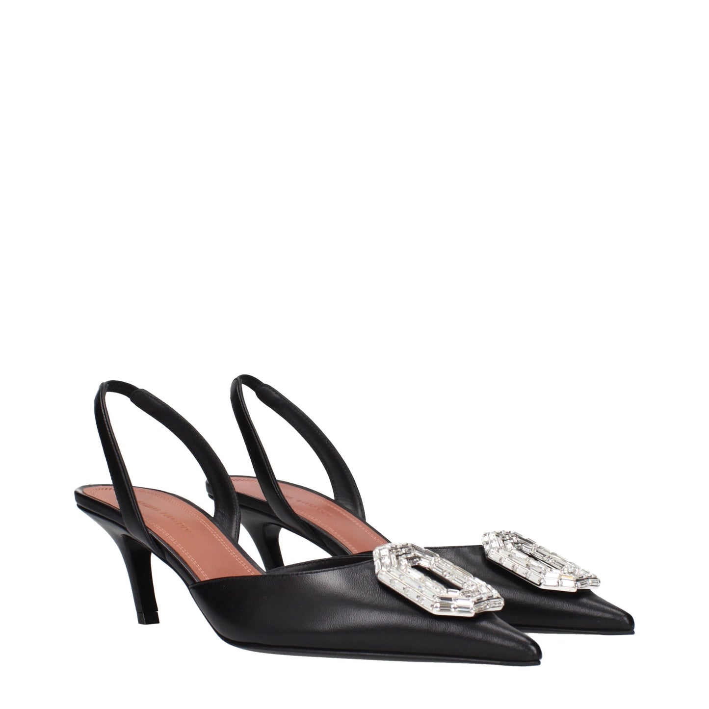 Amina Muaddi Black Leather Pumps