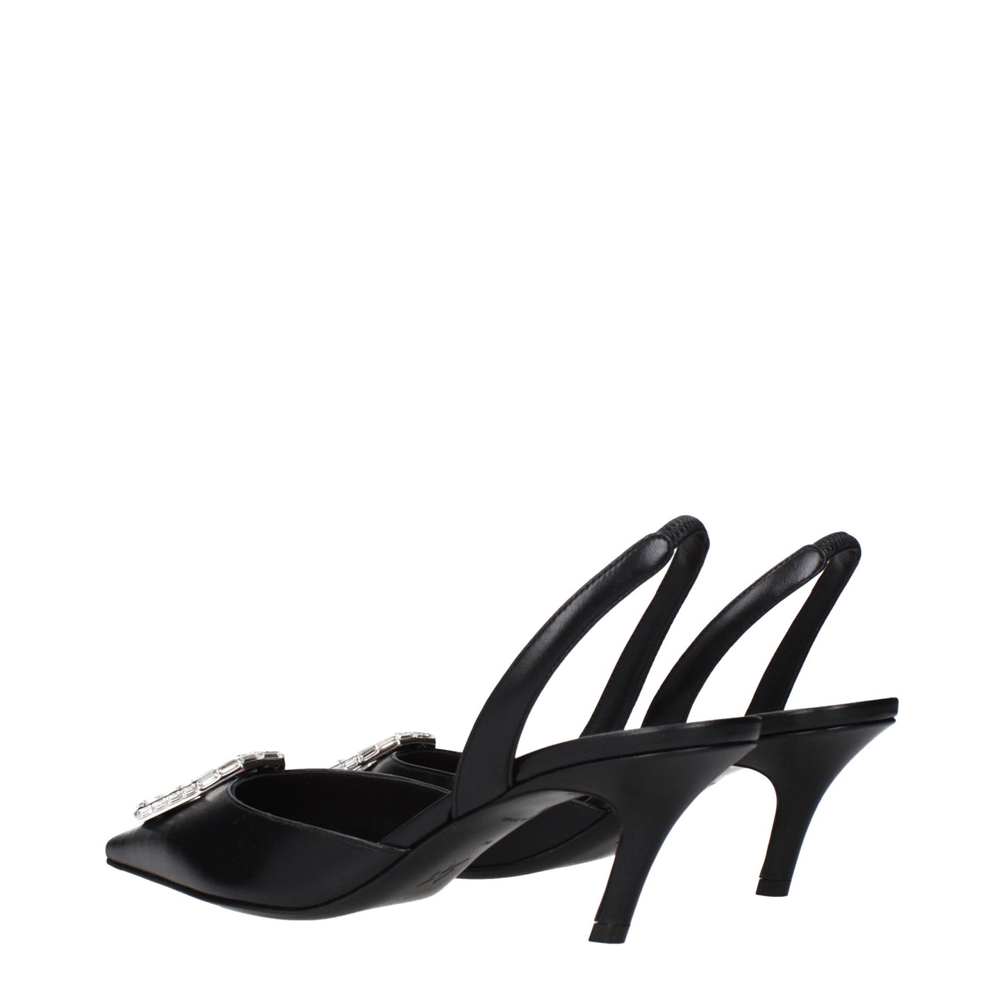 Amina Muaddi Black Leather Pumps