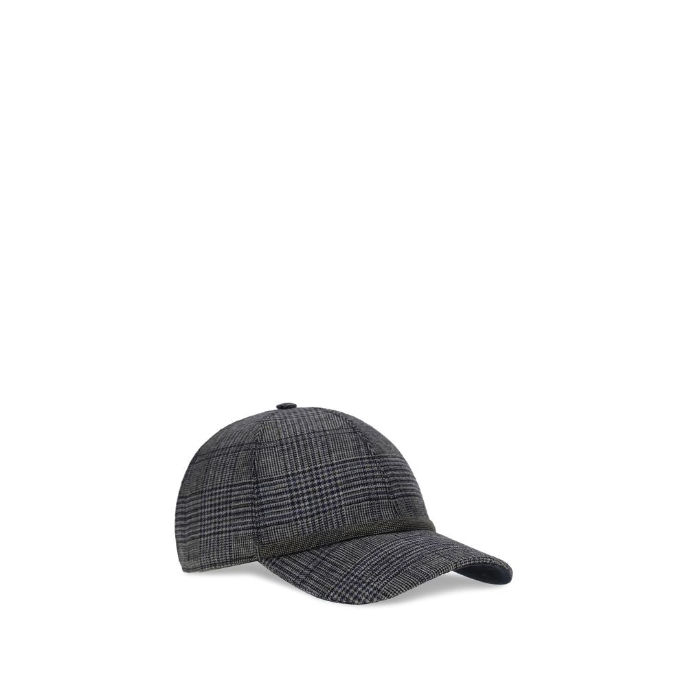 Brunello Cucinelli Prince of Wales Fabric Baseball Hat with Shiny Band