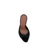 Amina Muaddi Black Leather Stiletto Heel Sandals