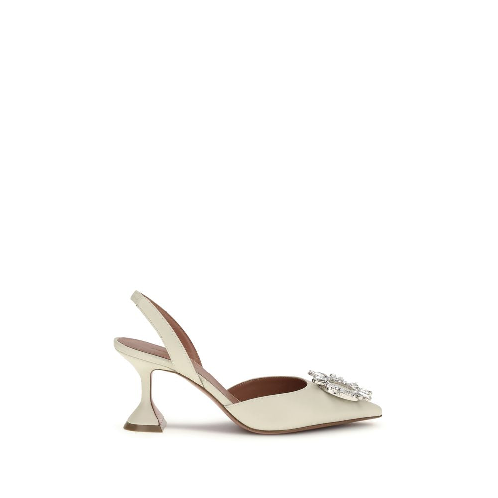 Amina Muaddi White Calf Leather Bos Taurus High Heel Pumps