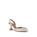 Amina Muaddi White Calf Leather Bos Taurus High Heel Pumps