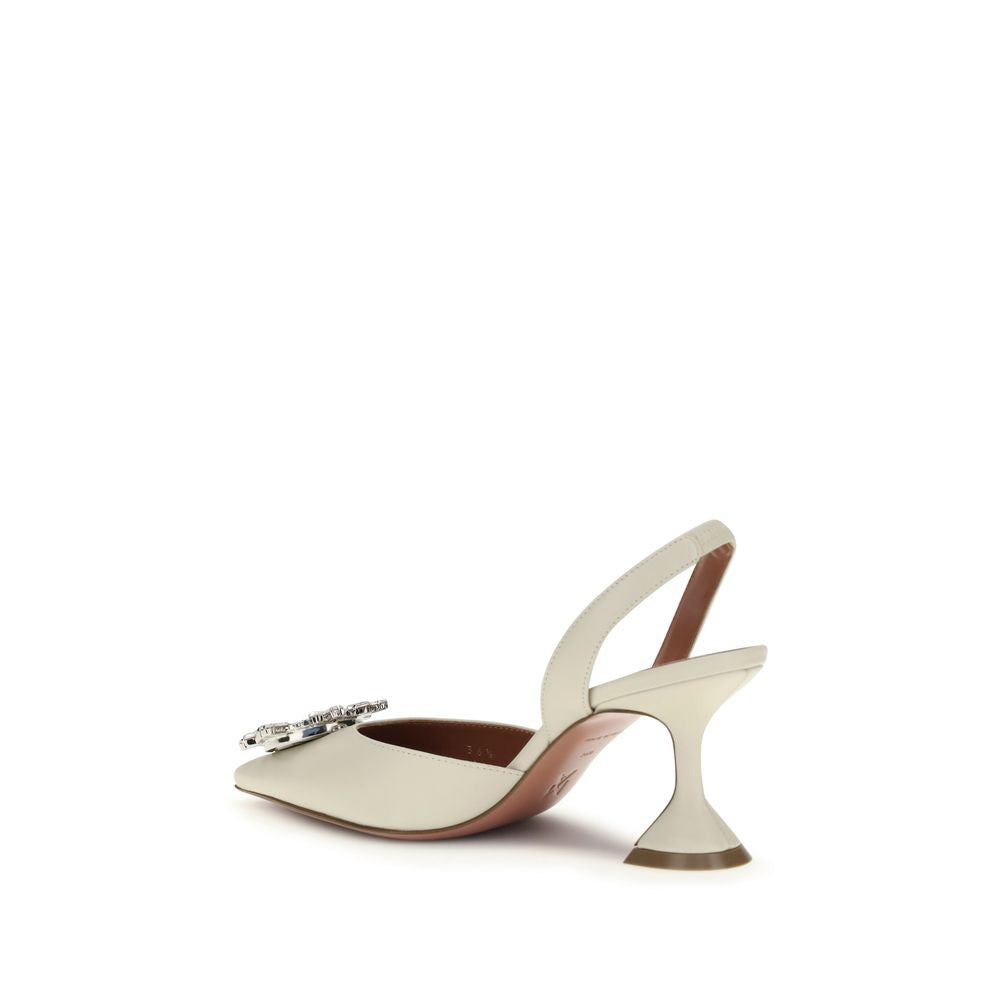 Amina Muaddi White Calf Leather Bos Taurus High Heel Pumps