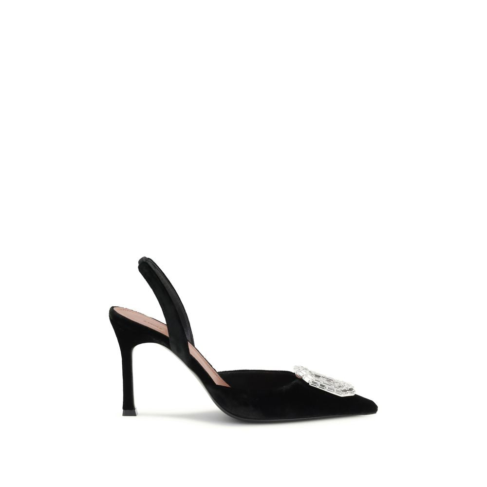 Amina Muaddi Black Calf Leather Bos Taurus High Heel Pumps