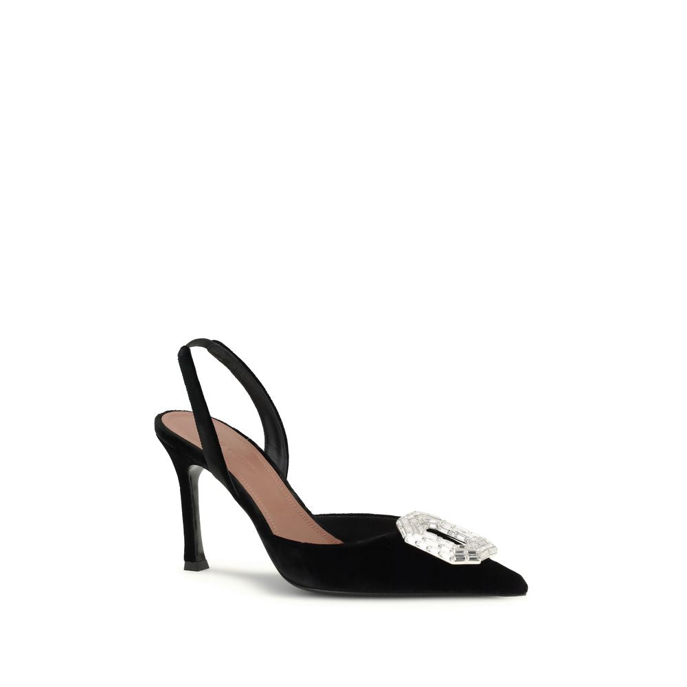 Amina Muaddi Black Calf Leather Bos Taurus High Heel Pumps