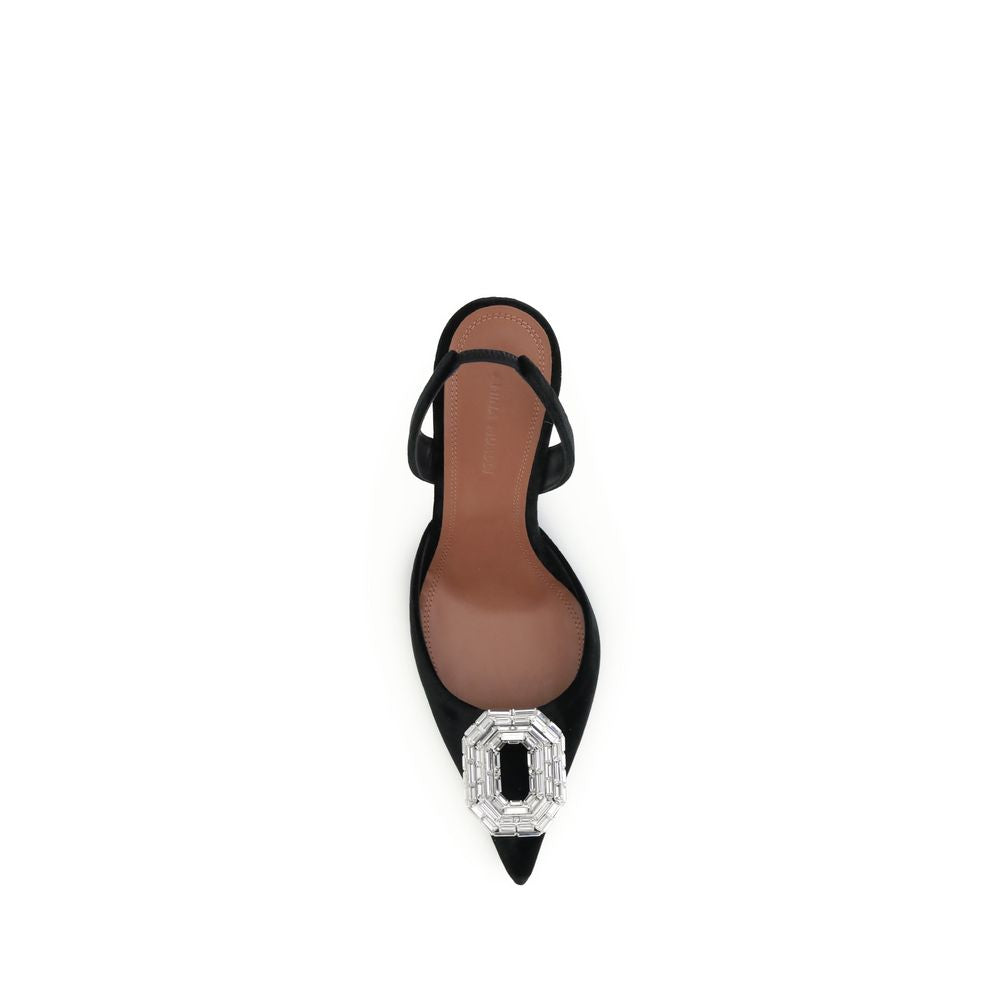 Amina Muaddi Black Calf Leather Bos Taurus High Heel Pumps