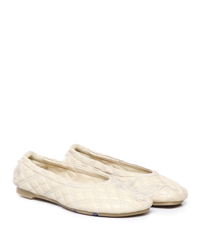 Burberry White Lamb Leather Ballet Flats