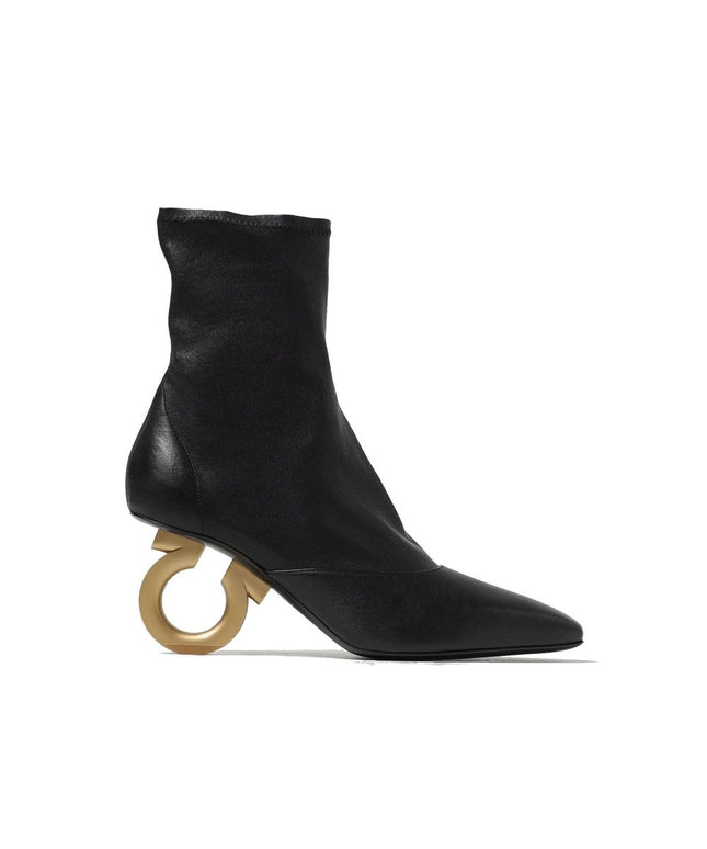 Salvatore Ferragamo Black Lamb Leather High Heel Boots
