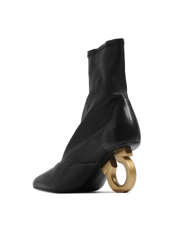 Salvatore Ferragamo Black Lamb Leather High Heel Boots