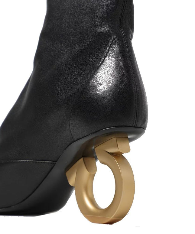 Salvatore Ferragamo Black Lamb Leather High Heel Boots