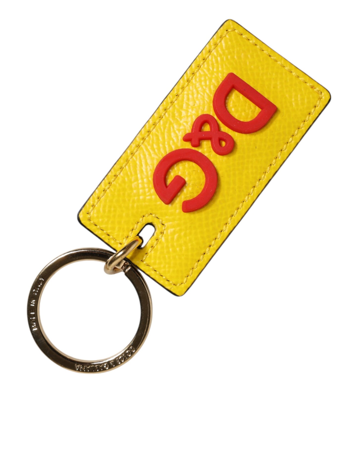 Dolce & Gabbana Yellow Calf Leather Logo Metal Ring Men Keychain Keyring