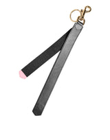 Dolce & Gabbana Black Yellow Logo Letaher Brass Holder Keychain Keyring