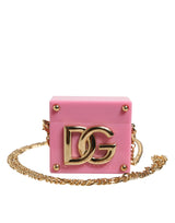 Dolce & Gabbana Pink DG Logo Plaque Cover Gold Chain Airpods Case