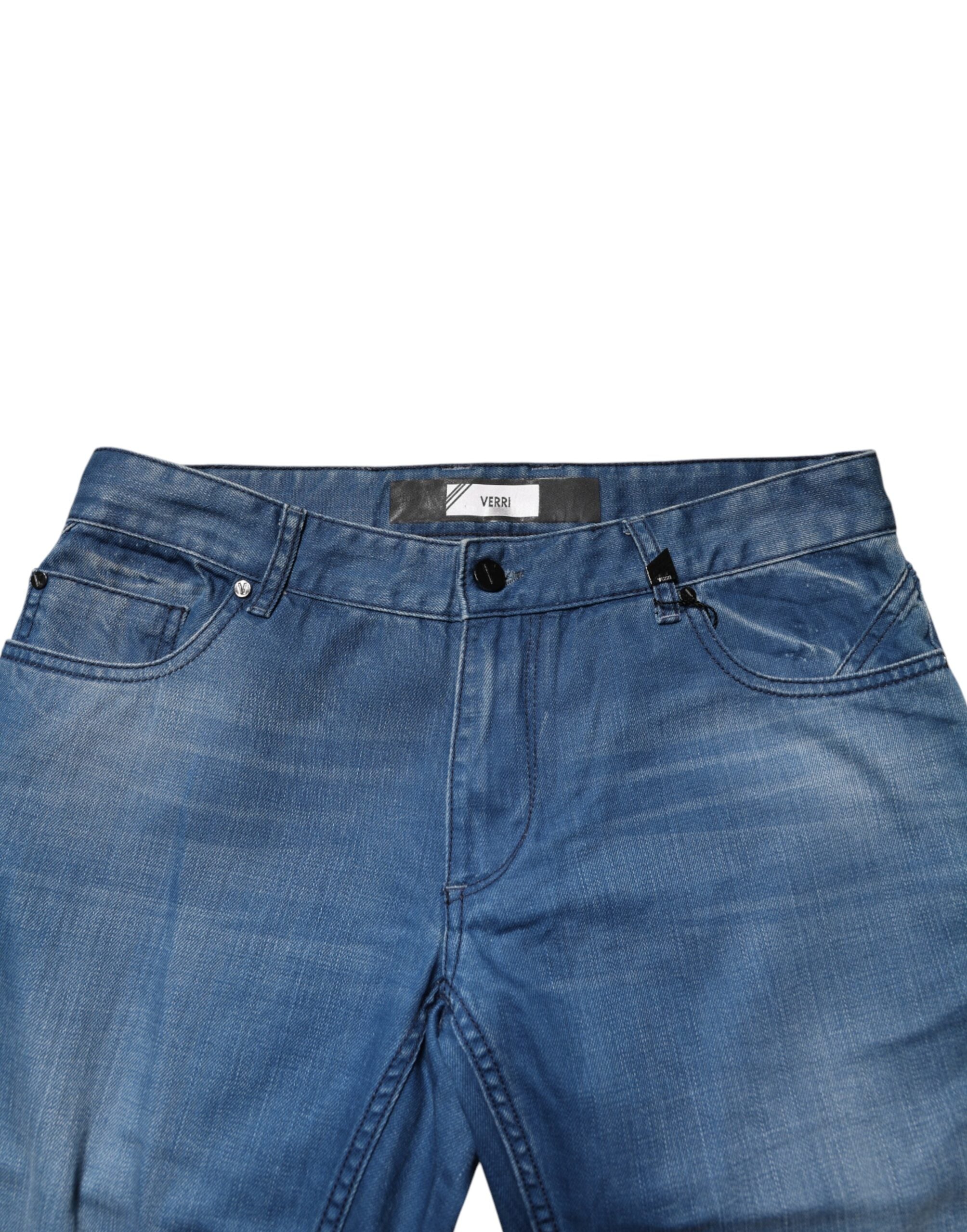 Verri Blue Washed Cotton Regular Fit Men Denim Trouser Jeans