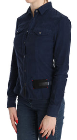 Acht Cotton Blue Corduroy Long Sleeves Shirt Top Blouse