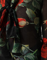 Dolce & Gabbana Black Floral Long Sleeves Silk Blouse Top