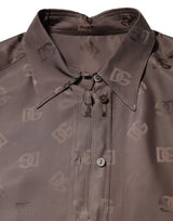Dolce & Gabbana Brown Collared Long Sleeves Logo Shirt Top
