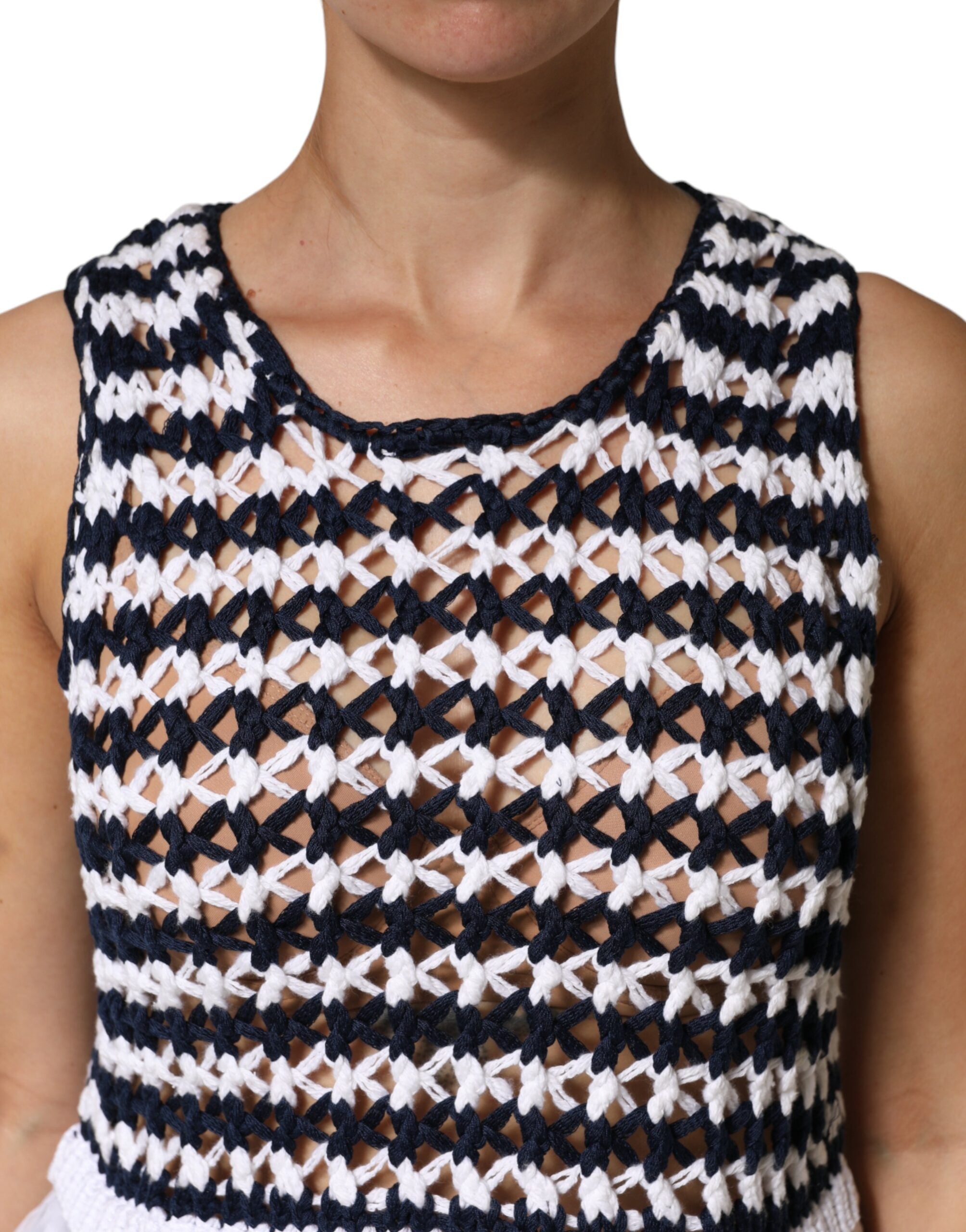 Dondup White Black Knitted Round Neck Sleeveless Tank Top
