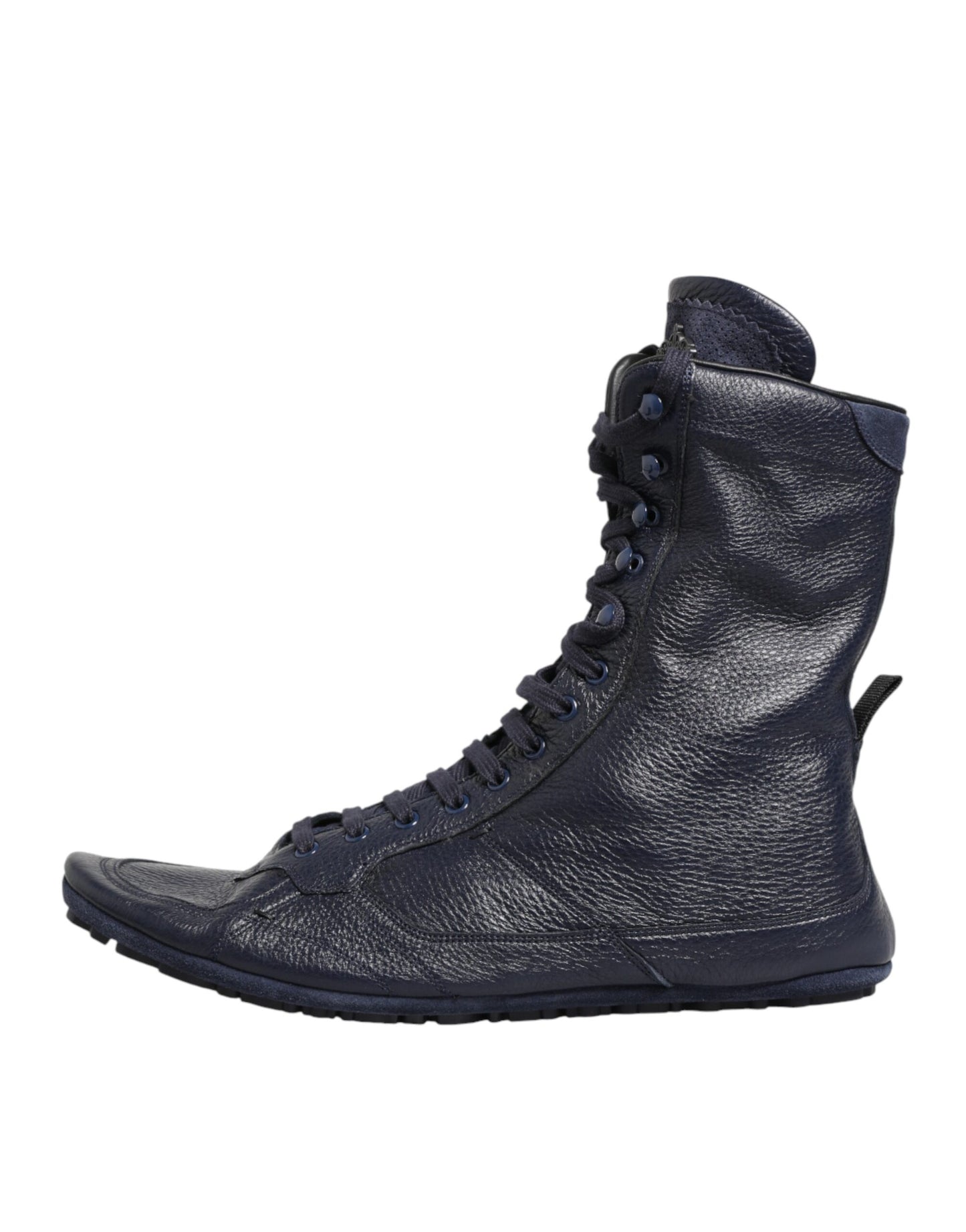 Dolce & Gabbana Dark Blue Deer Leather Mid Calf Boots Shoes