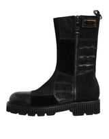 Dolce & Gabbana Black Patchwork Leather Mid Calf Boot  Shoes
