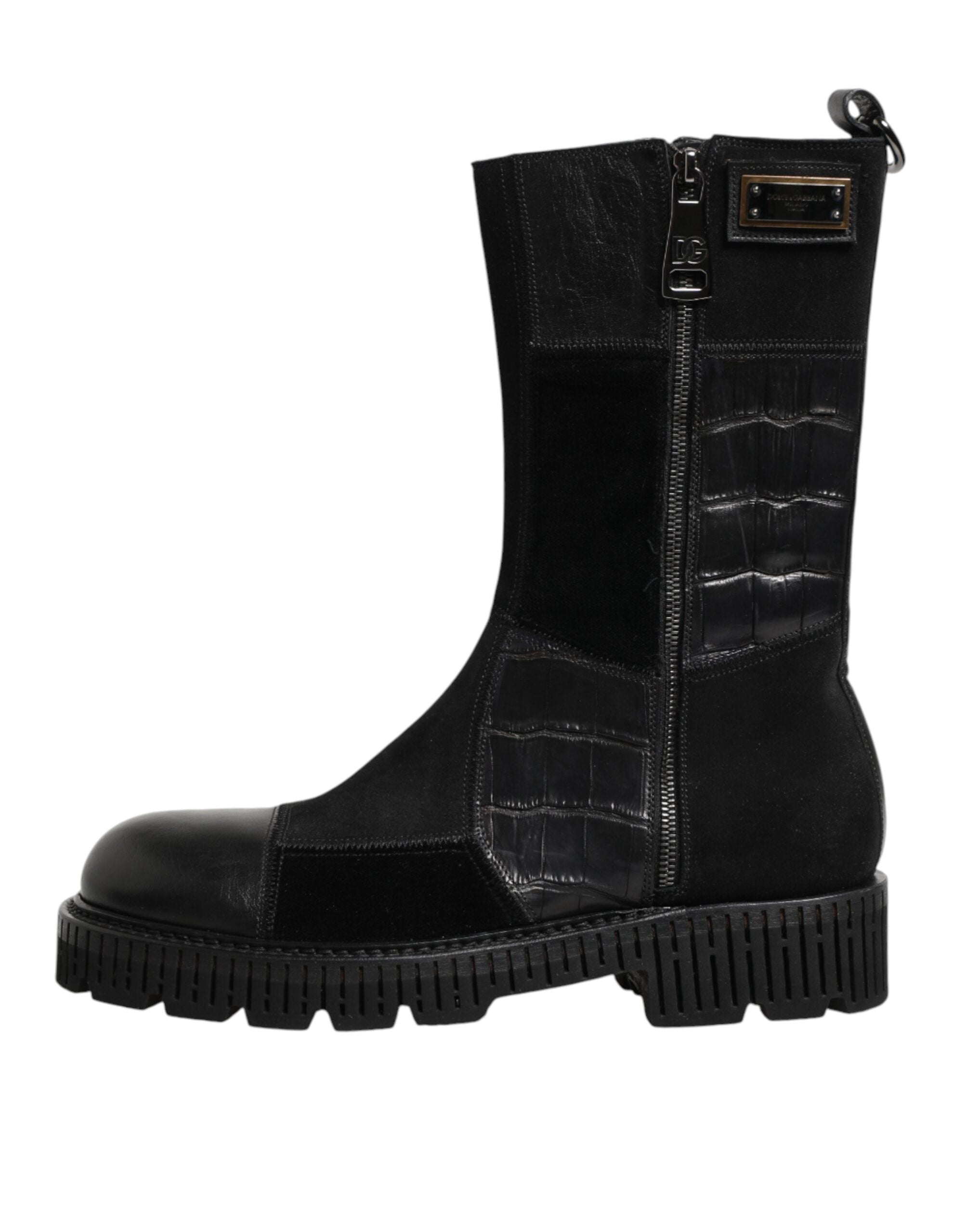Dolce & Gabbana Black Patchwork Leather Mid Calf Boot  Shoes