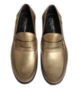 Dolce & Gabbana Gold Leather Slip On Dress Men Loafers Shoes