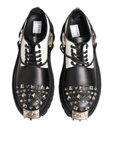 Dolce & Gabbana Black White Studded Men Formal Derby Shoes