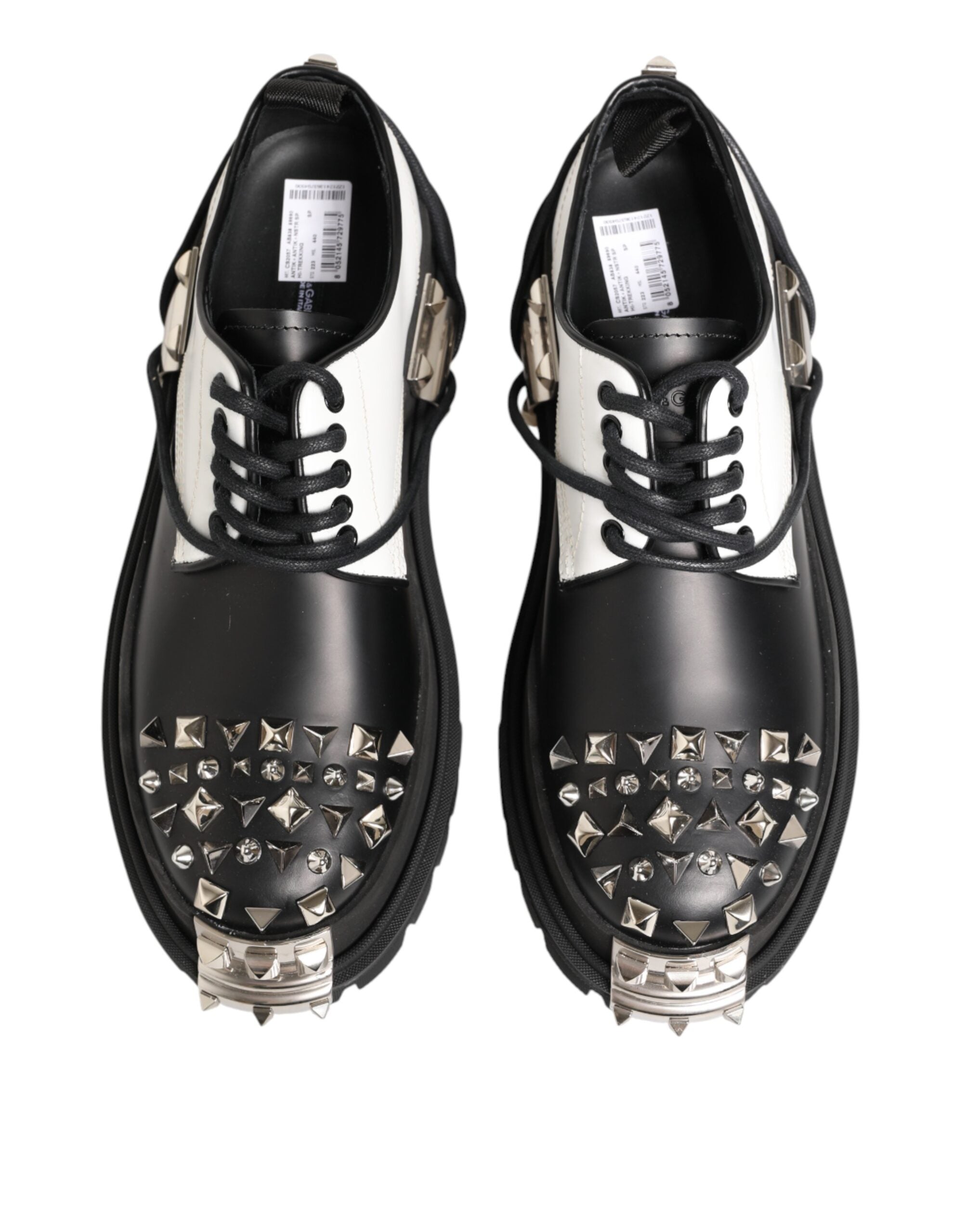 Dolce & Gabbana Black White Studded Men Formal Derby Shoes