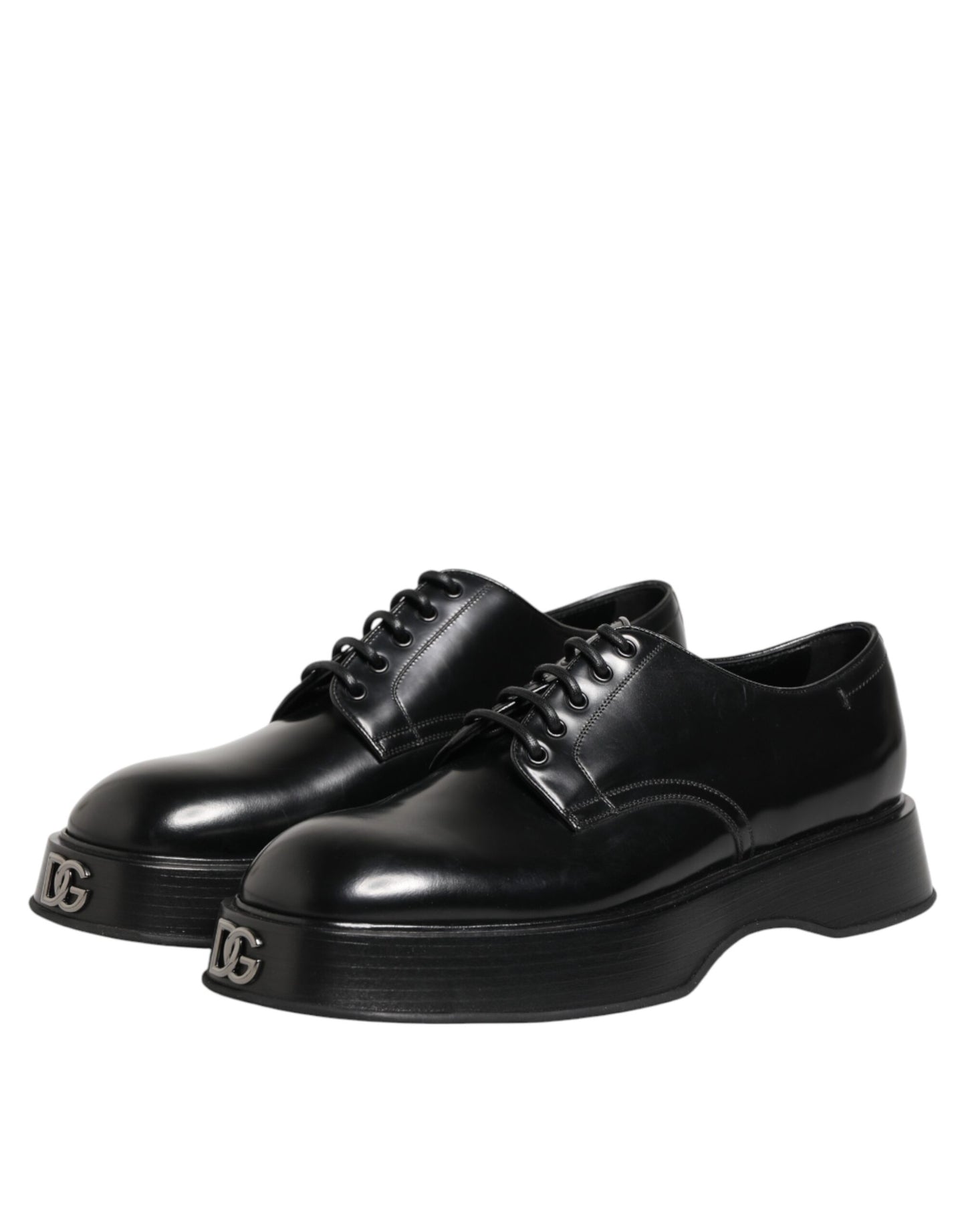 Dolce & Gabbana Black Calfskin Leather Men Derby Dress Shoes