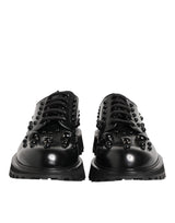 Dolce & Gabbana Black Leather Studded Men Formal Derby  Shoes