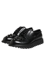 Dolce & Gabbana Black Leather Studded Men Formal Derby  Shoes