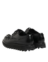 Dolce & Gabbana Black Leather Studded Men Formal Derby  Shoes