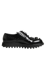 Dolce & Gabbana Black Leather Studded Men Formal Derby  Shoes