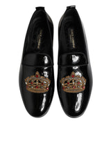Dolce & Gabbana Black Leather Gold Crown Mens Loafers Shoes