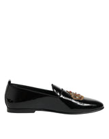 Dolce & Gabbana Black Leather Gold Crown Mens Loafers Shoes