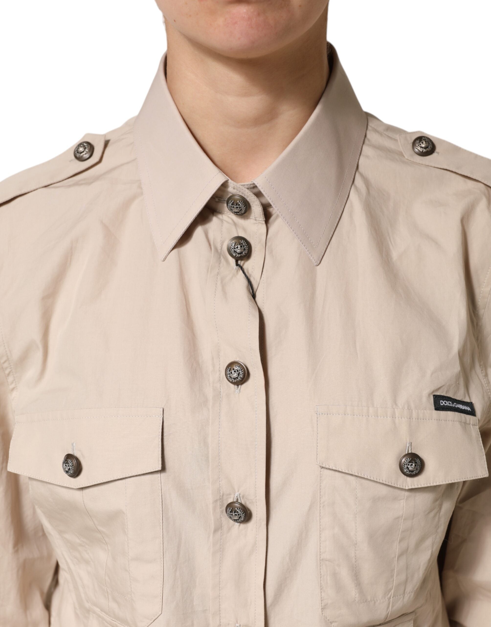 Dolce & Gabbana Beige Collared Long Sleeve Cotton Shirt Top
