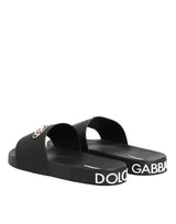 Dolce & Gabbana Black Leather Slides Sandals Beachwear Shoes